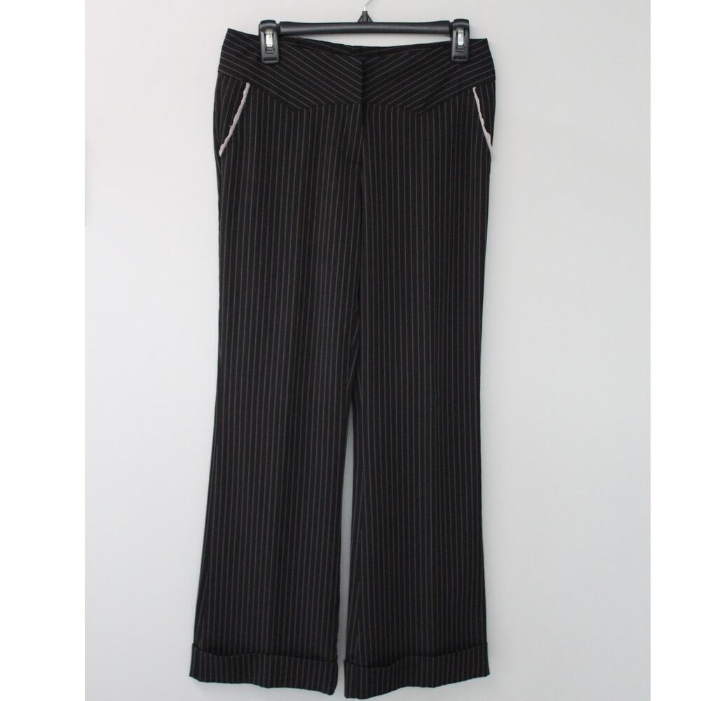 Y2K Black w/ White Pinstripe Flared with Cuffed Hem Trouser Pants